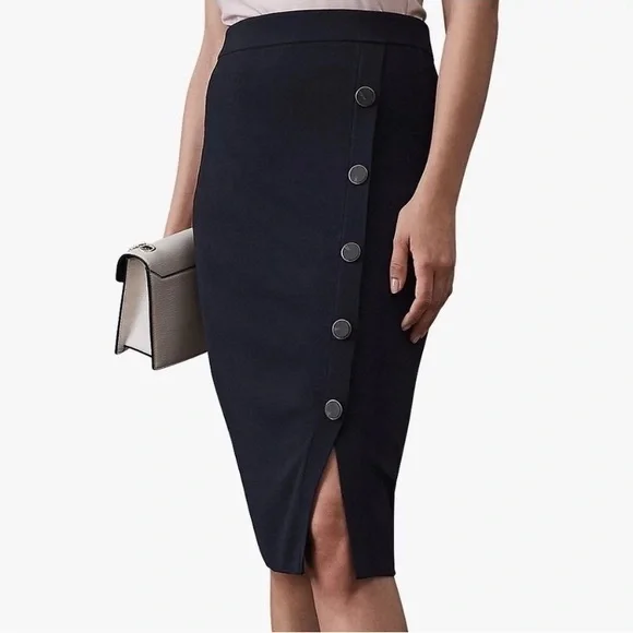【海外限定】REISS☆スカートNavy Hallie Textured Pencil Midi Reiss Textured Pencil Midi Suit Skirt in Navy - REISS